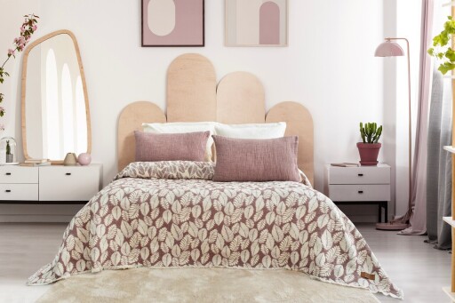 Set cuvertura de pat dubla 3 piese, L&#039;essentiel Maison, Palmy, Mov pruna