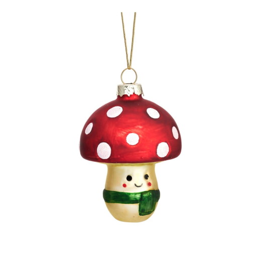 Ornament de Crăciun lucrat manual din sticlă ø 6 cm Happy Mushroom – Sass & Belle