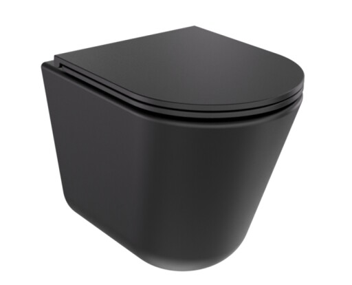 Set vas wc suspendat Besco Laax Ergo Rimless  si capac cu inchidere lenta  negru mat