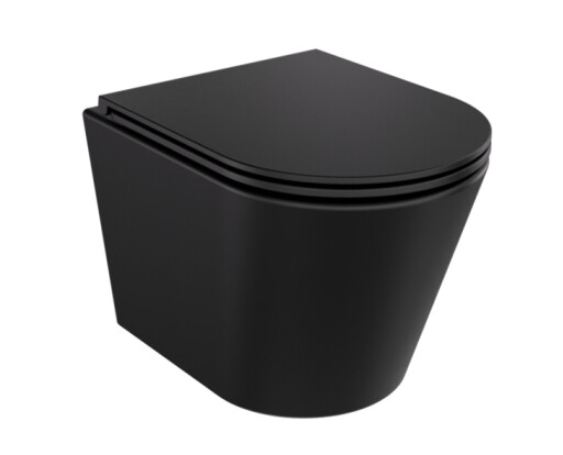 Set vas wc suspendat Besco Laax Rimless  si capac cu inchidere lenta  negru mat