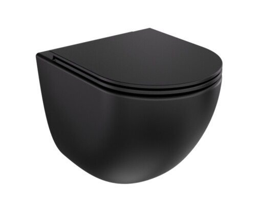 Set vas wc suspendat Besco Aspen Ergo Rimless  si capac cu inchidere lenta  negru mat