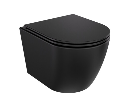 Set vas wc suspendat Besco Aspen Rimless  si capac cu inchidere lenta  negru mat