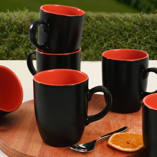 Set cani, Keramika, 275KRM1750, Ceramica , 9 cm, Negru/Portocaliu
