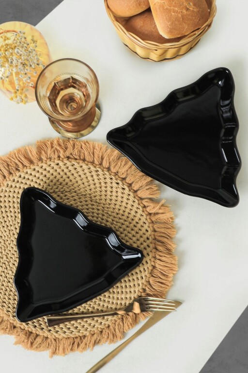 Set platouri servire, Keramika, 275KRM2105, Ceramica , Nu absoarbe apa, Negru