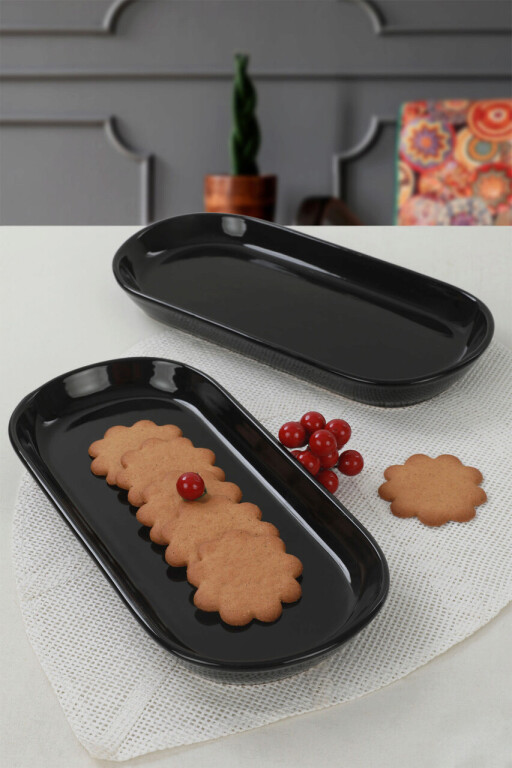 Set platouri servire, Keramika, 275KRM1419, Ceramica , Nu absoarbe apa, Negru