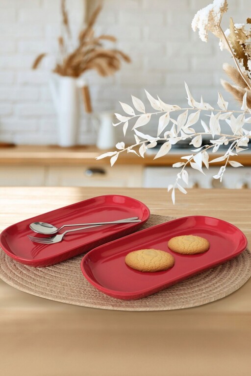Set platouri servire, Keramika, 275KRM1889, Ceramica , Nu absoarbe apa, Rosu