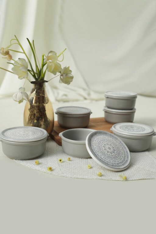 Set recipiente depozitare, Keramika, 275KRM2123, Ceramica , Nu absoarbe apa, Alb mat