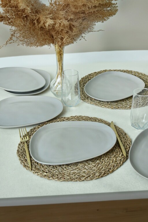 Set platouri servire, Keramika, 275KRM2210, Ceramica , Nu absoarbe apa, Gri Mat