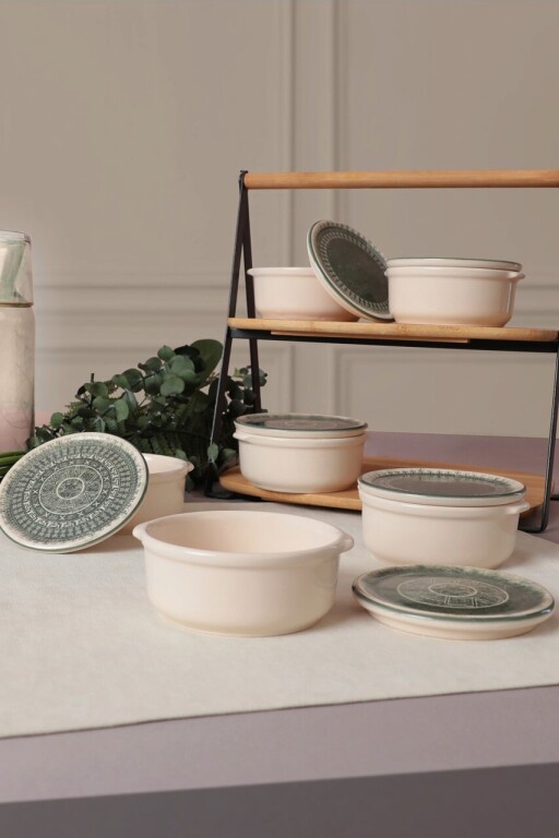 Set recipiente depozitare, Keramika, 275KRM1871, Ceramica , Nu absoarbe apa, Crem