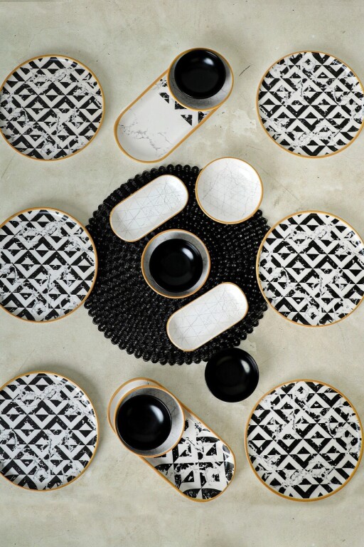 Set de mic dejun, Keramika, 275KRM1962, Ceramica , Nu absoarbe apa, Alb/Negru