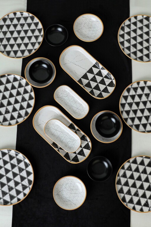 Set de mic dejun, Keramika, 275KRM1958, Ceramica , Nu absoarbe apa, Alb/Negru