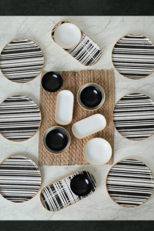 Set de mic dejun, Keramika, 275KRM1960, Ceramica , Nu absoarbe apa, Alb/Negru