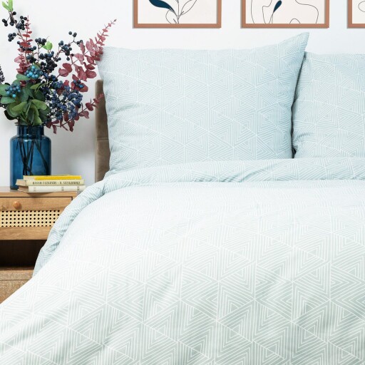 Lenjerie de pat King Size, Trian, Homla, 3 piese, 200x220 cm, microfibra din poliester, albastru/alb