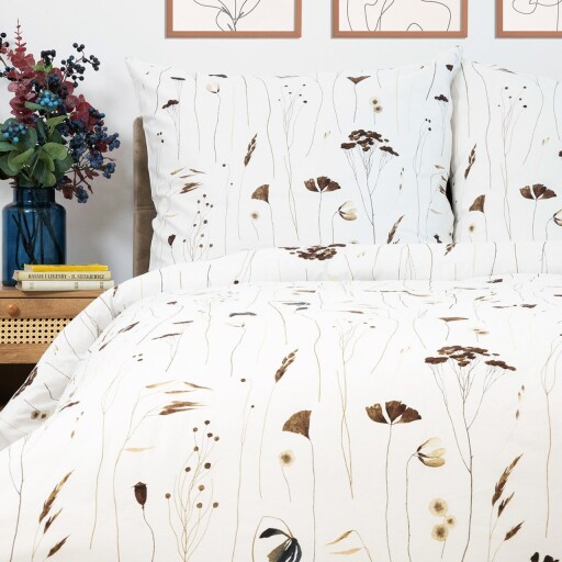 Lenjerie de pat dubla Idalia, Homla, 3 piese, 160x200 cm, bumbac, alb/maro