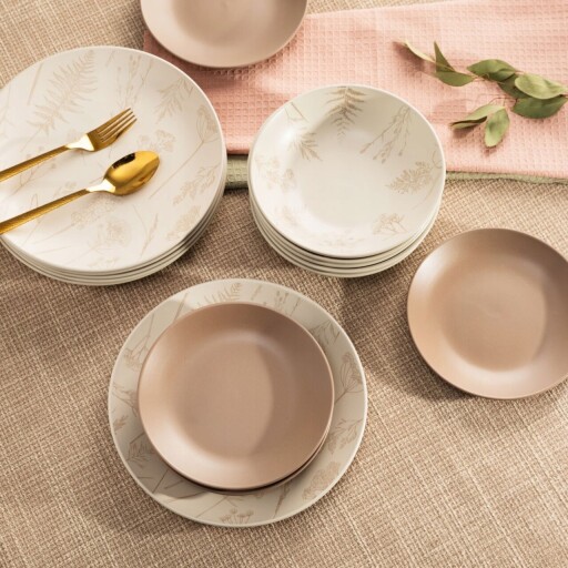 Serviciu de masa 18 piese Bari, Homla, gresie, alb/maro