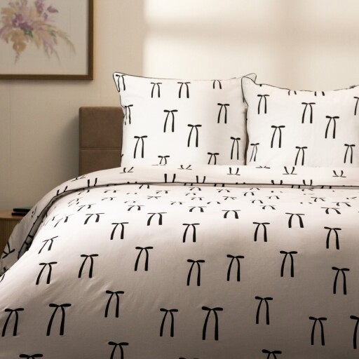 Lenjerie de pat dubla Carnival, Homla, 3 piese, 160x200 cm, bumbac, alb/negru