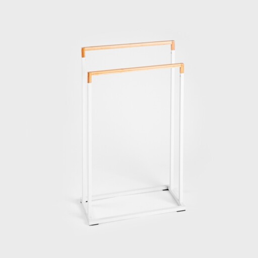 Suport pentru prosoape Coper, Homla, 45x21x76 cm, metal/bambus, alb/natur