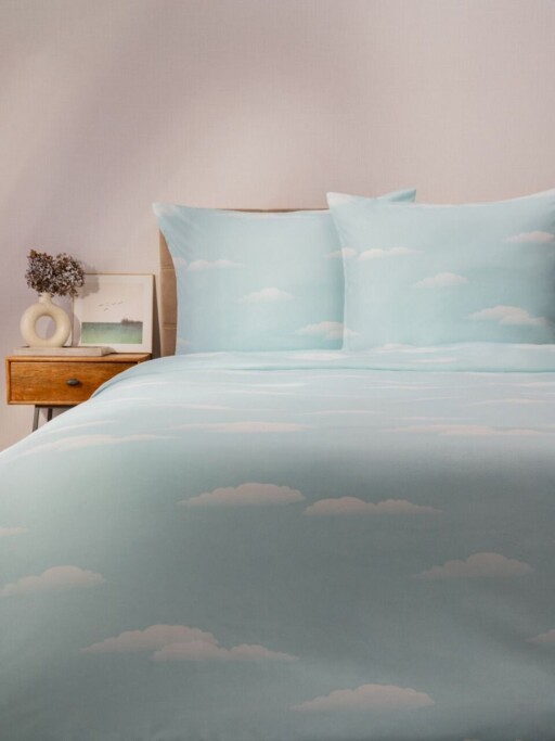 Lenjerie de pat King Size, Skylight, Homla, 3 piese, 200x220 cm, microfibra din poliester, albastru/alb