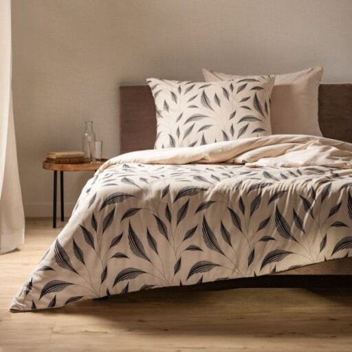 Lenjerie de pat pentru o persoana Felicity, Homla, 2 piese, 140x200 cm, microfibra din poliester, bej/negru