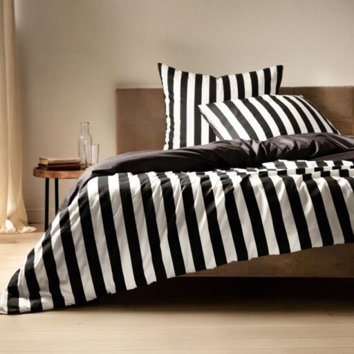 Lenjerie de pat pentru o persoana Rayas, Homla, 2 piese, 140x200 cm, microfibra din poliester, alb/negru