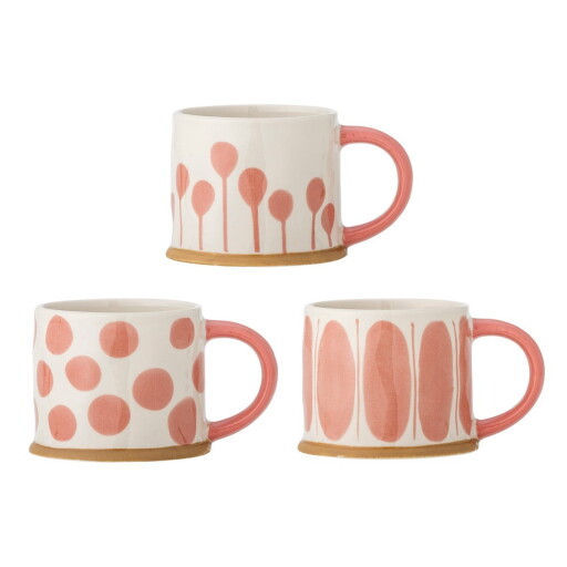 Căni somon/crem 3 buc. din gresie 450 ml Linora – Bloomingville