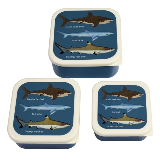 Cutii de gustări pentru copii albastru-închis 3 buc. Sharks – Rex London