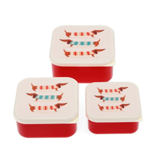 Cutii de gustări pentru copii roșii-crem 3 buc. Sausage Dog – Rex London