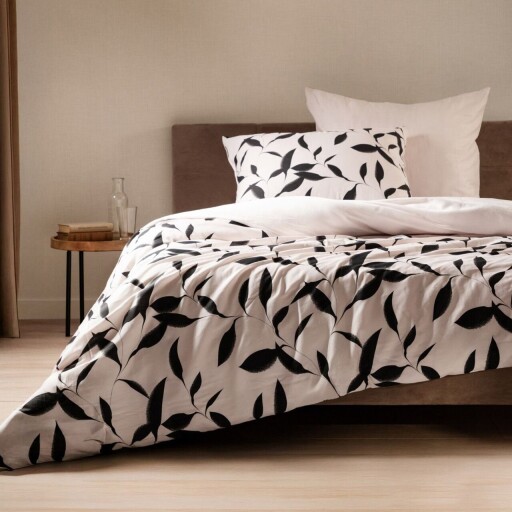 Lenjerie de pat King Size, Lydia, Homla, 3 piese, 200x220 cm, bumbac satinat, bej/negru