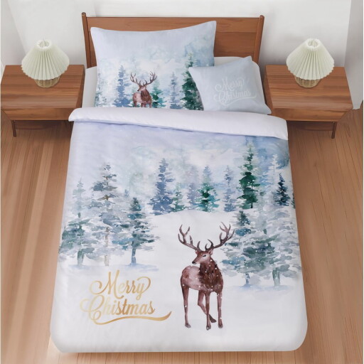 Lenjerie de pat albastru-deschis pentru pat de o persoană cu 3 piese 140x200 cm Peaceful Winter – My House