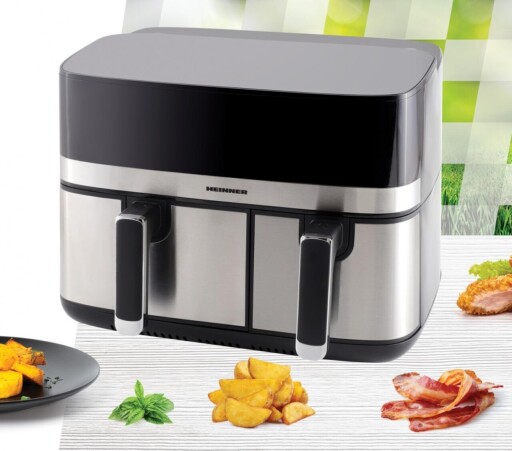 Friteuza dubla Produal Fushion, Heinner, 1700W, 9L, negru/argintiu