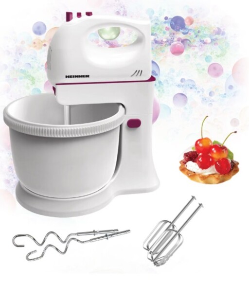Mixer cu bol Charm, Heinner, 300W, alb/visiniu