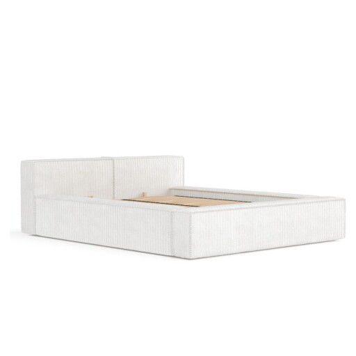 Pat matrimonial crem tapițat cu spațiu de depozitare cu somieră 160x200 cm Voliera – Maison de Rêve