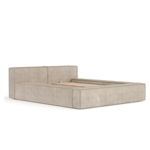 Pat matrimonial bej tapițat cu spațiu de depozitare cu somieră 200x200 cm Voliera – Maison de Rêve