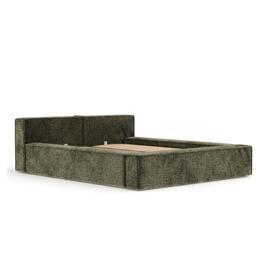 Pat matrimonial verde închis tapițat cu spațiu de depozitare cu somieră 160x200 cm Voliera – Maison de Rêve