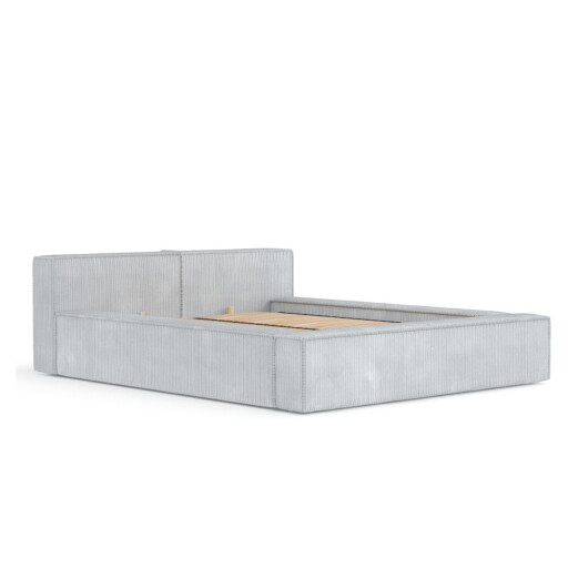 Pat matrimonial gri deschis tapițat cu spațiu de depozitare cu somieră 180x200 cm Voliera – Maison de Rêve