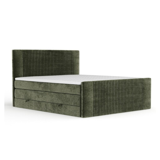 Pat boxspring verde închis cu spațiu de depozitare 200x200 cm Bergamo – Maison de Rêve