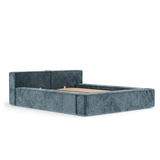 Pat matrimonial albastru prăfuit tapițat cu spațiu de depozitare cu somieră 140x200 cm Voliera – Maison de Rêve