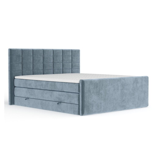 Pat boxspring albastru cu spațiu de depozitare 180x200 cm Ava – Maison de Rêve