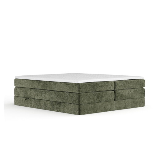 Pat boxspring verde închis cu spațiu de depozitare/fără tăblie 160x200 cm Juniper – Maison de Rêve