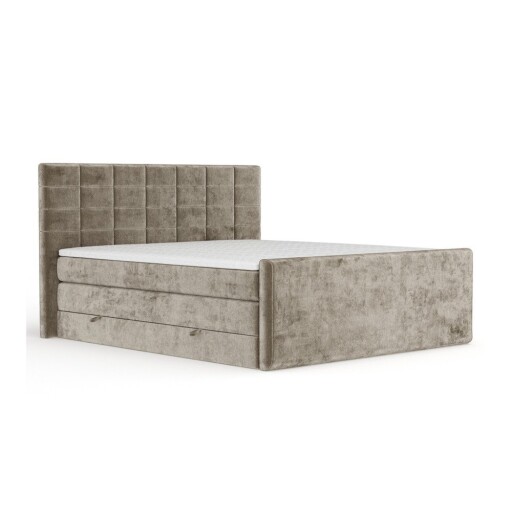 Pat boxspring maro deschis cu spațiu de depozitare 200x200 cm Ava – Maison de Rêve