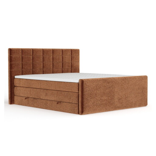 Pat boxspring portocaliu cu spațiu de depozitare 140x200 cm Ava – Maison de Rêve