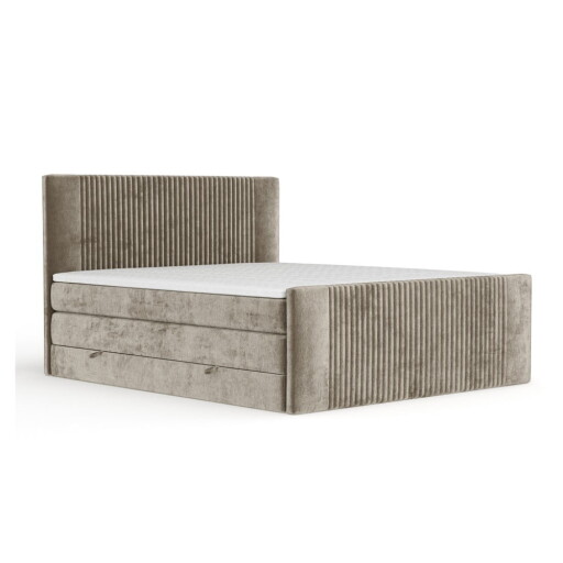 Pat boxspring maro deschis cu spațiu de depozitare 200x200 cm Bergamo – Maison de Rêve
