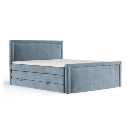 Pat boxspring albastru cu spațiu de depozitare 140x200 cm Lavenda – Maison de Rêve