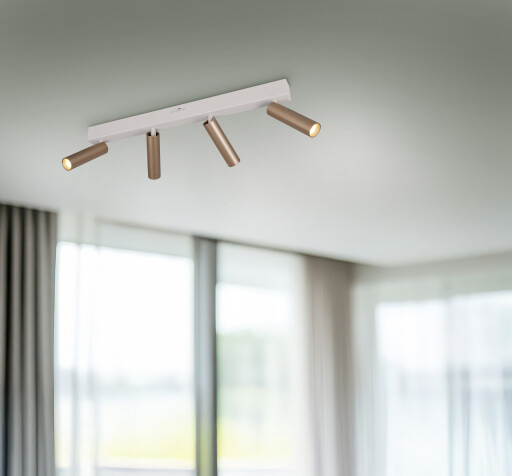 Plafoniera Ambala, TRIO, 65x4x17.5 cm, 5.5W, 4x SMD, metal, alb/aramiu