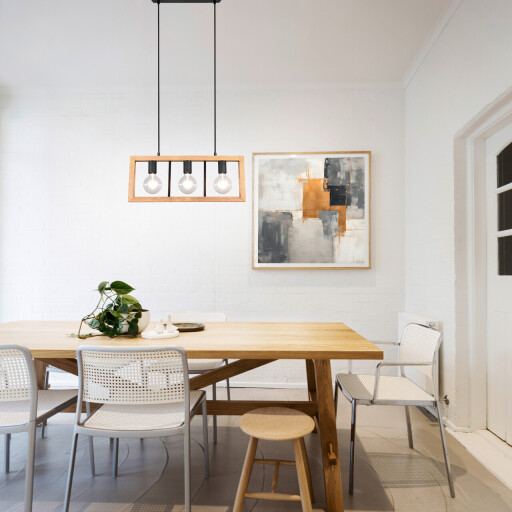 Lustra Agra, TRIO, 60x8.5x150 cm, 13.5W, 3x E27, metal, negru mat/natur