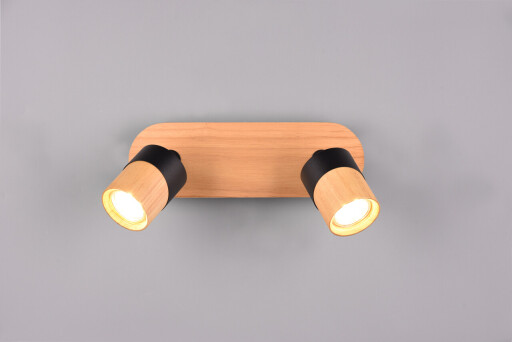 Plafoniera Aruni, TRIO, 28x9x15 cm, 10W, 2x GU10, lemn, natur/negru