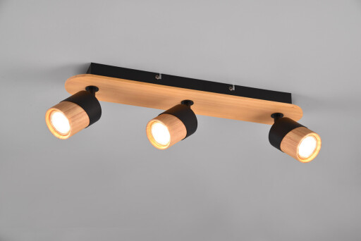 Plafoniera Aruni, TRIO, 48x9x15 cm, 10W, 3x GU10, lemn, natur/negru