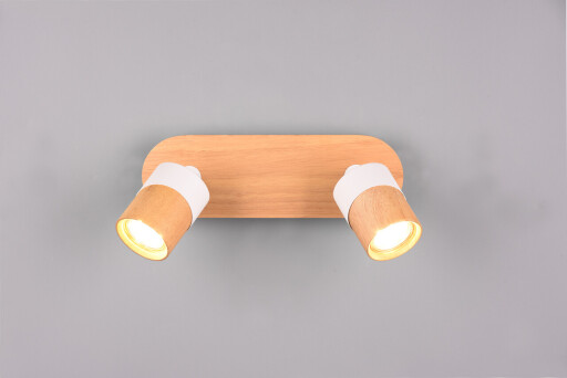 Plafoniera Aruni, TRIO, 28x9x15 cm, 10W, 2x GU10, lemn, natur/alb