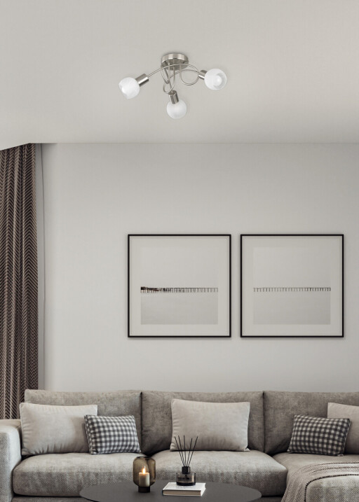 Plafoniera Antibes, RL, 47x20 cm, 28W, 3x E14, metal, argintiu mat/alb