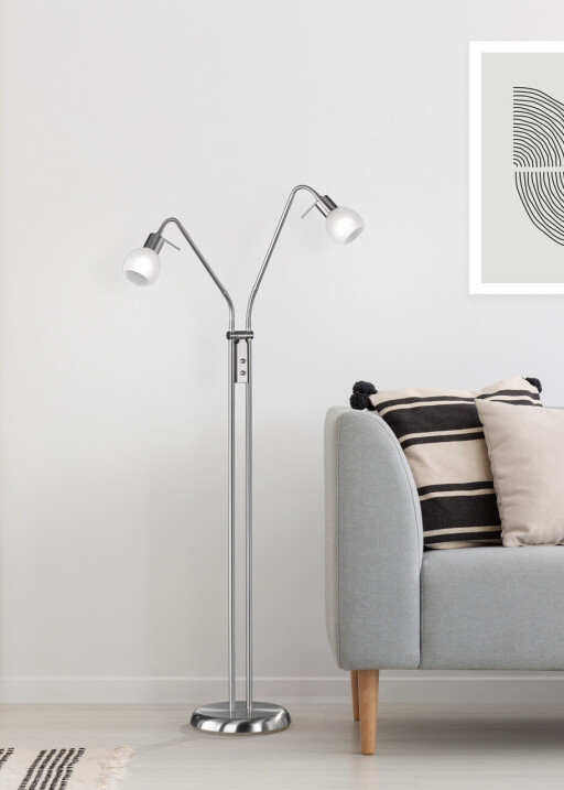 Lampadar Antibes, RL, 55x25x125 cm, 28W, 2x E14, metal, argintiu mat/alb